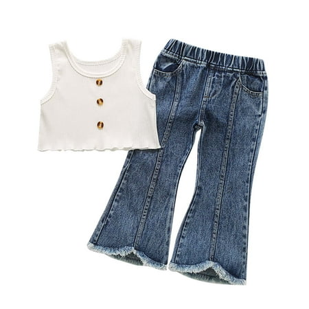 YWDJ 18 Month-6 Years 0-24 Months One Piece Pajamas Summer Stylish Girl French Rib Vest Top Ripped Jeans Suit White 120
YWDJ 18 Month-6 Years 0-24 Months One Piece Pajamas Summer Stylish Girl French Rib Vest Top Ripped Jeans Suit White 120