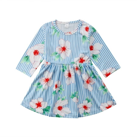Jkerther Baby Girl Floral Stripe Dress Little Girls Round Neck Long Sleeve Casual Dress Blue
Jkerther Baby Girl Floral Stripe Dress Little Girls Round Neck Long Sleeve Casual Dress Blue