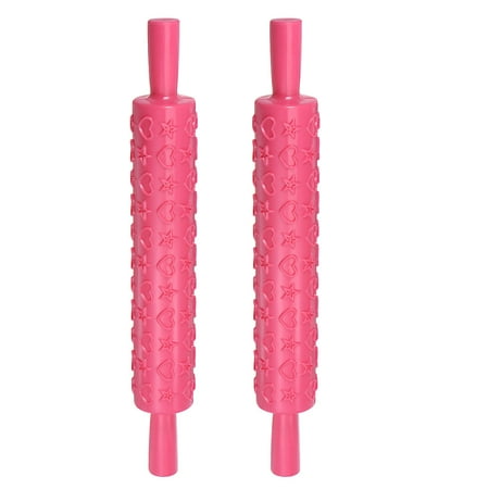 Pattern Embossed Rolling Pin PP 37cm x 5cm Star Heart Pink 2 Pieces
