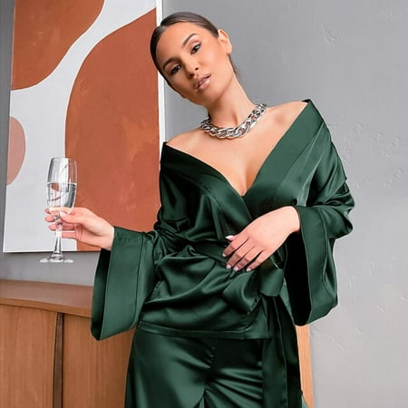 QWZNDZGR HiLoc Home Suit For Women Sleepwear Loose Flare Pants Three Quarter Sleeve Satin Robe Sets Bathrobe For Home Wear Fashion 2021
QWZNDZGR HiLoc Home Suit For Women Sleepwear Loose Flare Pants Three Quarter Sleeve Satin Robe Sets Bathrobe For Home Wear Fashion 2021