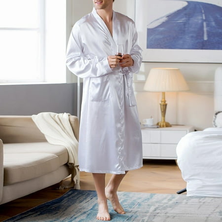 Fashion Men Comfort Satin Kimono Silk Bathrobe Pajamas Sleepwear Robe Nightwear