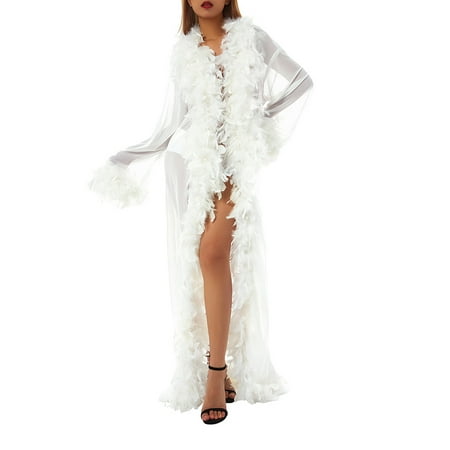 YiLvUst Women Long Bridal Robe Lingerie Sheer See Through Nightgown Kimono Robe with Feather Trim
YiLvUst Women Long Bridal Robe Lingerie Sheer See Through Nightgown Kimono Robe with Feather Trim