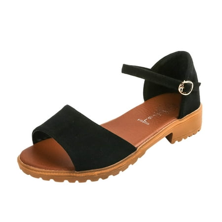Pgeraug womens slippers Sandals For Women Ladies Fashion Solid Square Heels Shoes Casual Bohemian Sandals mens slippers Black 37