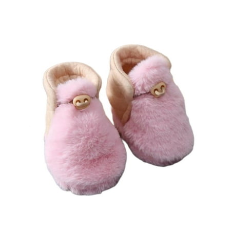 

Difumos Baby Boys Girls Fluffy Boot Faux Fur Lining Snow Boots First Walkers Warm Fuzzy Bootie Cold Weather Lightweight Shoe Comfort Drawstring Crib Shoes Pink 5C