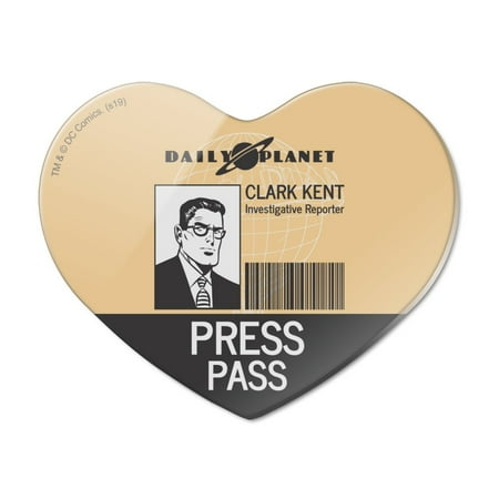 Superman Clark Kent Press Pass Heart Acrylic Fridge Refrigerator Magnet
