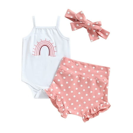 One opening 3 Pcs Baby Girls Vest Clothes Sleeveless Rainbow Embroidery Sling Romper Tops + Ruffle Short Pants + Bowknot Headband
One opening 3 Pcs Baby Girls Vest Clothes Sleeveless Rainbow Embroidery Sling Romper Tops + Ruffle Short Pants + Bowknot Headband