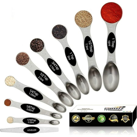 Magnetic measuring spoon set stackable on both sides stainless steel for use in spice jars and liquids set of 9-Black
Magnetic measuring spoon set stackable on both sides stainless steel for use in spice jars and liquids set of 9-Black
