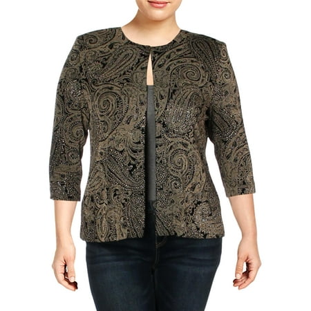 Alex Evenings Womens Knit Glitter Topper Jacket Black XL