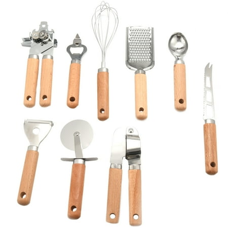 Kitchen Cooking Utensils Set Stainless Steel Gadget Tool with Wooden Handle Whisk/Peeler/Cutter/Can Opener/Corkscrew
Kitchen Cooking Utensils Set Stainless Steel Gadget Tool with Wooden Handle Whisk/Peeler/Cutter/Can Opener/Corkscrew