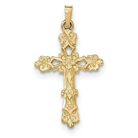 14k Yellow Gold Polished Budded Cross Pendant