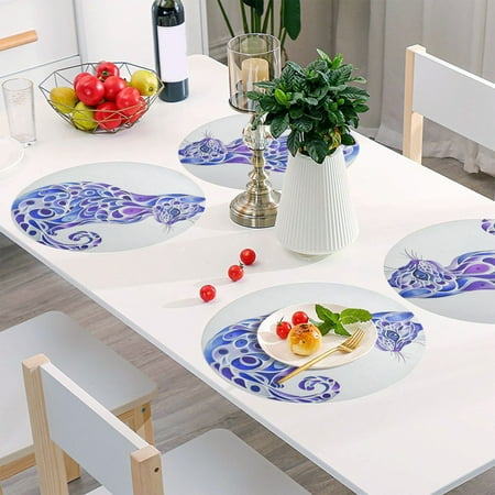 Round Grid Placemat One Sizex4 Round Placemat PVC Plate Mat,15.4 Inch Non-Slip and Heat Resistant Table Placemat Dining Room Placemat Pretty Blue Cool Cat 
Round Grid Placemat One Sizex4 Round Placemat PVC Plate Mat,15.4 Inch Non-Slip and Heat Resistant Table Placemat Dining Room Placemat Pretty Blue Cool Cat