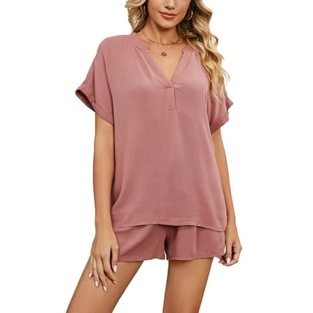Capreze Ladies Pajamas Set Elastic Waist Sleepwear Short Sleeve Lounge Sets Baggy Pjs V Neck Nightgown Pink XL
Capreze Ladies Pajamas Set Elastic Waist Sleepwear Short Sleeve Lounge Sets Baggy Pjs V Neck Nightgown Pink XL