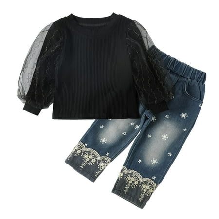 Toddler Baby Girls Summer Outfit Toddler Kids Baby Girls Puff Sleeve Lace Ribbed T Shirt Tops Denim Jeans Long Pants 2Pcs Outfits Clothes Set
Toddler Baby Girls Summer Outfit Toddler Kids Baby Girls Puff Sleeve Lace Ribbed T Shirt Tops Denim Jeans Long Pants 2Pcs Outfits Clothes Set