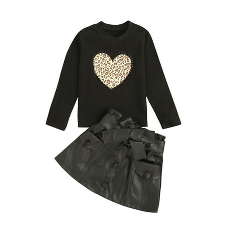 Carolilly Leopard Love Pattern Round Neck Pullover + Solid Skirt with Belt