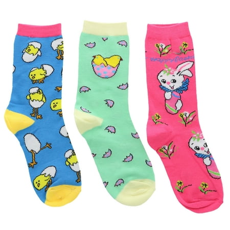 Eros Womens Easter Theme Crew Socks (3Pr) (Red Mint Blue Easter Eggs)