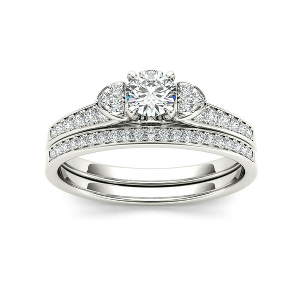 1/2Ct TDW Diamond S925 Sterling Silver Three Stone Style Bridal Set (I-J, I2)