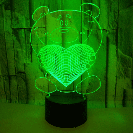 

Heart Bear 3D Touch Optical ILLusion Night Light Stunning Visual Effect 7 Colors Changing Table Desk Lamp Bedroom Children Room Decorative Night Light （Style H）