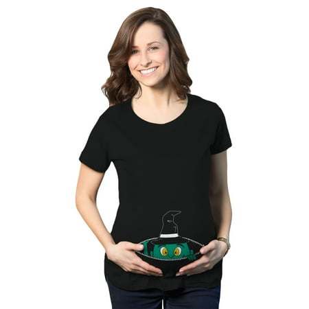 Maternity Peeking Witch Baby Halloween Funny Pregnancy Gift T shirt (Black) - S