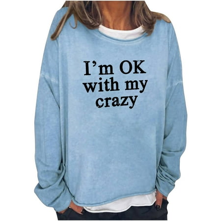 Sweatshirts for Women Crewneck Pullover Long Sleeve Loose Cute Graphic Printing Blouses Tunic Tops