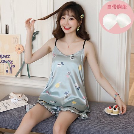 DanceeMangoo Cartoon Print Lovely Sleepwear Home Suit Summer V Neck Sleeveless Sexy Pyjamas Womens Two Piece Silk Pajamas Set with Chest Pad
DanceeMangoo Cartoon Print Lovely Sleepwear Home Suit Summer V Neck Sleeveless Sexy Pyjamas Womens Two Piece Silk Pajamas Set with Chest Pad