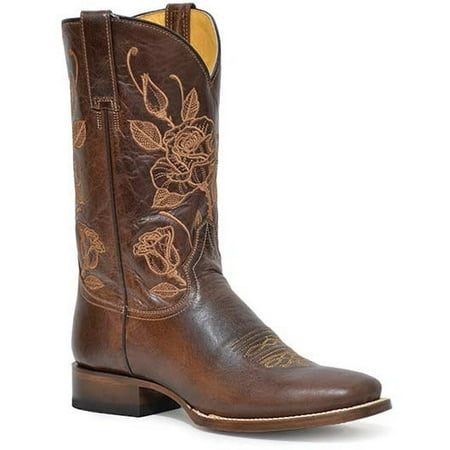 Women s Roper Desert Rose Leather Boots Handcrafted Brown