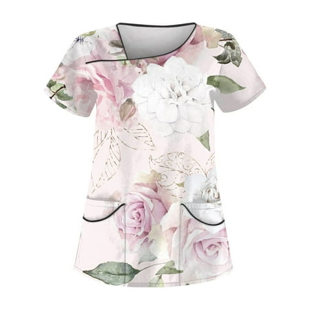 BIZIZA Scrub Tops Women Stretchy Clearance Floral Graphic Short Sleeve Workwear with Two Pocket Plus Size V Neck Spring Womens Tops White L
BIZIZA Scrub Tops Women Stretchy Clearance Floral Graphic Short Sleeve Workwear with Two Pocket Plus Size V Neck Spring Womens Tops White L
