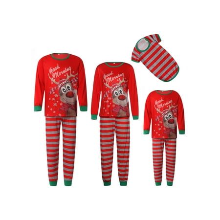 Family Matching Christmas Pajamas Cartoon Tops with Stripe Pants Suit Sleepwear for Kids Teens Adults Pet Dogs
Family Matching Christmas Pajamas Cartoon Tops with Stripe Pants Suit Sleepwear for Kids Teens Adults Pet Dogs