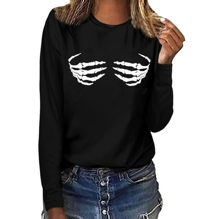 

Women s Lightweight Soft Pullover Blouse Halloween Casual Crewneck Luminous Fluorescent Green Long Sleeve T-Shirt Top Evil Pumpkin Graphic Print Loose Fit Plus Size Oversize Sweatshirt