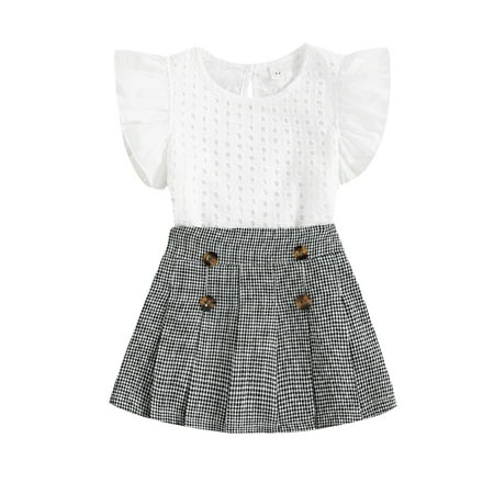 Canrulo Summer Kids Girls 2pcs Clothes Ruffles Fly Sleeve Hollow T Shirts+Plaid Printed Pleated Skirt Sets White 2-3 Years
Canrulo Summer Kids Girls 2pcs Clothes Ruffles Fly Sleeve Hollow T Shirts+Plaid Printed Pleated Skirt Sets White 2-3 Years