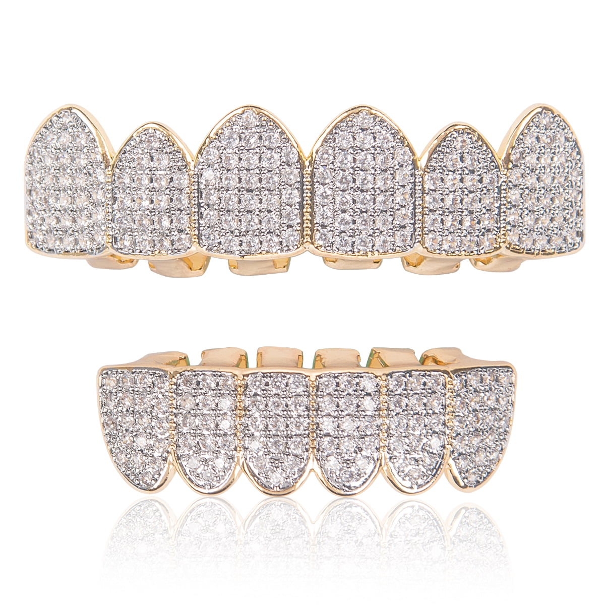 18K Gold Plated Diamond Hip Hop Teeth Grillz Top Bottom Mouth Grill Set