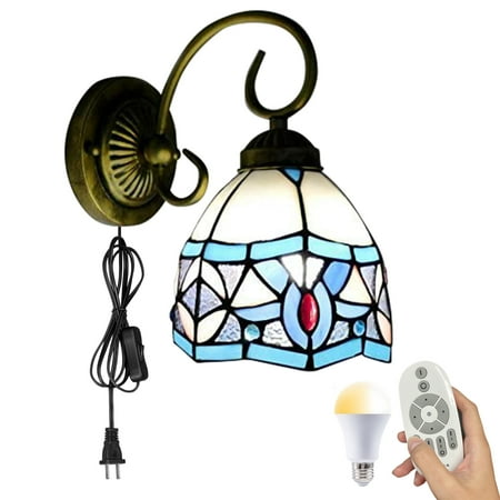 Kiven Plug in Wall Lamp Tiffany Style Dimmable Wall Sconce with Remote Control and Glass Shade Color Changing 5.9ft Plug-in Cord E26 Socket(1 Light)
Kiven Plug in Wall Lamp Tiffany Style Dimmable Wall Sconce with Remote Control and Glass Shade Color Changing 5.9ft Plug-in Cord E26 Socket(1 Light)