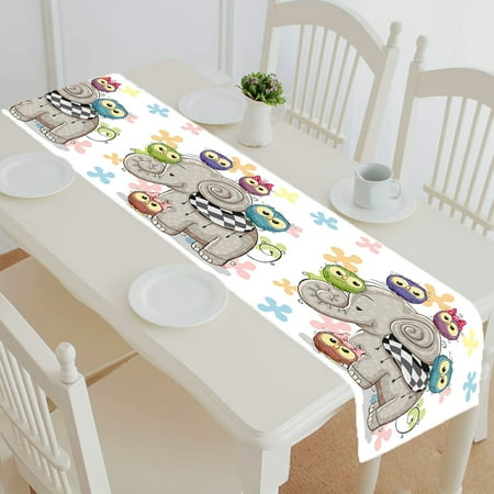 ABPHQTO Cute Cartoon Elephant Five Owls Flowers Table Runner Placemat Tablecloth For Home Decor 14x72 Inch
ABPHQTO Cute Cartoon Elephant Five Owls Flowers Table Runner Placemat Tablecloth For Home Decor 14x72 Inch