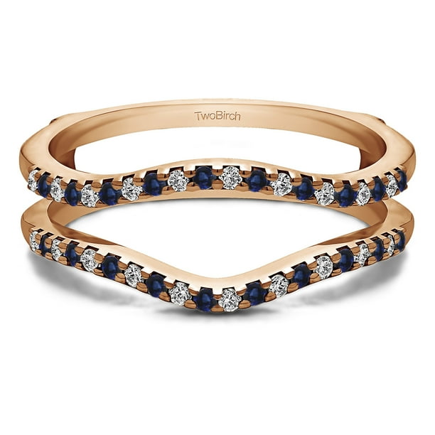TwoBirch 0.3 Ct. Double Shared Prong Contour Ring Guard In 10k Solid Gold with Diamonds (G I2) and Sapphire
