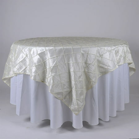 Ivory - 72 inch x 72 inch Square Pintuck Satin Overlay