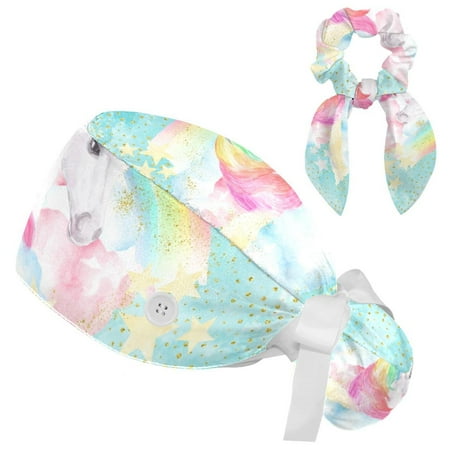 Working Cap with Buttons and Sweatband Scrub Hat Bouffant Caps with Scrunchie Unicorn Tie Back Hats
Working Cap with Buttons and Sweatband Scrub Hat Bouffant Caps with Scrunchie Unicorn Tie Back Hats