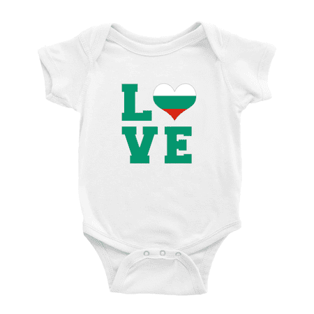 Love Bulgaria Flag Heart Baby Rompers Bodysuit (White 3-6 Months)