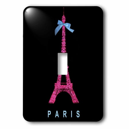 3dRose Hot Pink Paris Eiffel Tower from France with girly blue ribbon bow - Black Stylish Modern France, 2 Plug Outlet Cover