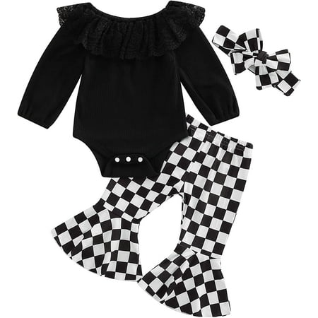 PIKADINGNIS Infant Baby Girls Outfits Lace Patchwork Long Sleeve Ribbed Romper Jumpsuit Checkerboard Print Bell Bottom Pants Set
PIKADINGNIS Infant Baby Girls Outfits Lace Patchwork Long Sleeve Ribbed Romper Jumpsuit Checkerboard Print Bell Bottom Pants Set