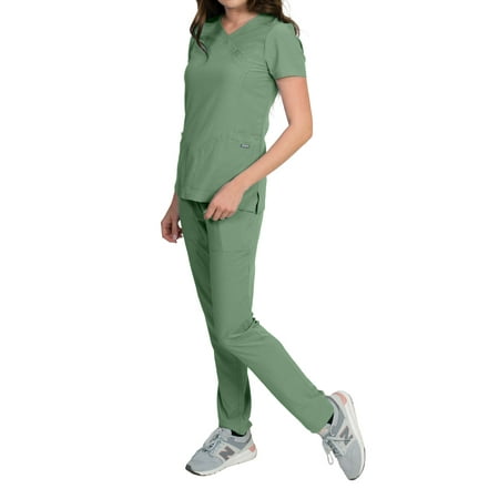 Celeste Women s Stretch Scrubs Set Cross Over Neckline Top and Slim Leg Pants