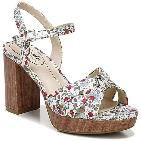 LifeStride Womens Lucky Heeled Sandal 9.5 Red Multi Floral Fabric
