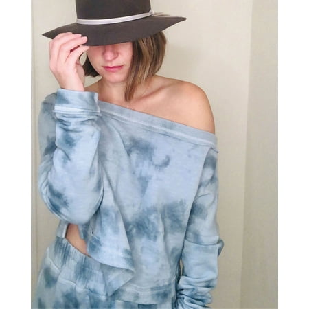 Cropped Off-Shoulder Organic Sweatshirt - Ocean Mist