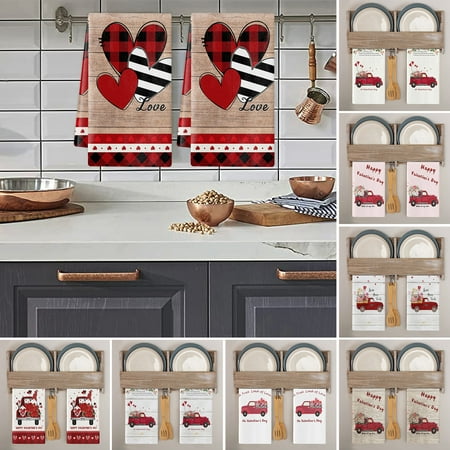 

2Pcs Valentine s Day Red Love Hearts Microfiber Kitchen Towels Vintage Buffalo Plaid Kitchen Accessories