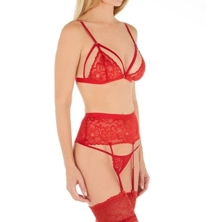 Women s Mapale 8561 Three Piece Set With Garter Belt And G-String (Red 1/2X)