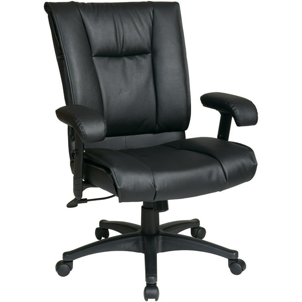 Office Star, OSPEX93813, EX9381 Deluxe Leather Mid-Back Chair, 1 Each, Black