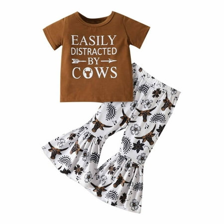 Toddler Kids Baby Girls Outfit Set Cotton Crew Neck Short Sleeve T-Shirt Tops Casual Cow Print Trousers Bell Bottom Flare Pants Two Peices Set Summer Clothes Set 6Months-5 Years
Toddler Kids Baby Girls Outfit Set Cotton Crew Neck Short Sleeve T-Shirt Tops Casual Cow Print Trousers Bell Bottom Flare Pants Two Peices Set Summer Clothes Set 6Months-5 Years