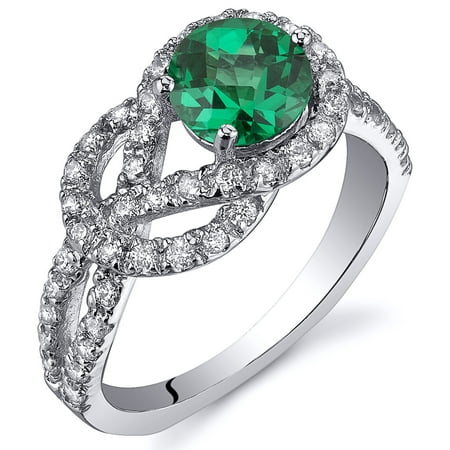 Peora 0.75 Ct Created Emerald Engagement Ring in Rhodium-Plated Sterling Silver