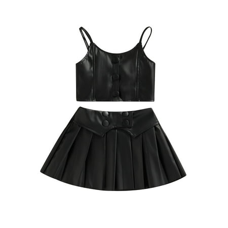 Suanret Toddlers Kids Girls Casual Streetwear Suit Infants Solid Color Sleeveless Sling Tops+Button Pleated Short Skirt Black 2-3 Years
Suanret Toddlers Kids Girls Casual Streetwear Suit Infants Solid Color Sleeveless Sling Tops+Button Pleated Short Skirt Black 2-3 Years