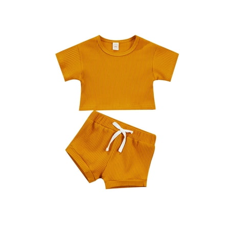 Bowanadacles Toddler Baby Boys Girls 2Pcs Summer Outfits Short Sleeve Solid Color Ribbed T-Shirts And Shorts Set Home wear; Pajamas
Bowanadacles Toddler Baby Boys Girls 2Pcs Summer Outfits Short Sleeve Solid Color Ribbed T-Shirts And Shorts Set Home wear; Pajamas