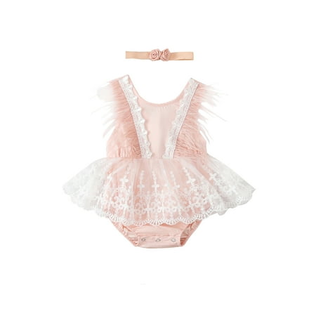 Infant Baby Girls 2Pcs Summer Outfits Tie-Up Sleeveless Feather Trim Lace Romper Dress and Headband
Infant Baby Girls 2Pcs Summer Outfits Tie-Up Sleeveless Feather Trim Lace Romper Dress and Headband