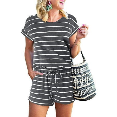QWZNDZGR Women s Summer Short Sleeve Striped Jumpsuit Rompers with Pockets Short Pant Rompers Pajamas Loungewear
QWZNDZGR Women s Summer Short Sleeve Striped Jumpsuit Rompers with Pockets Short Pant Rompers Pajamas Loungewear